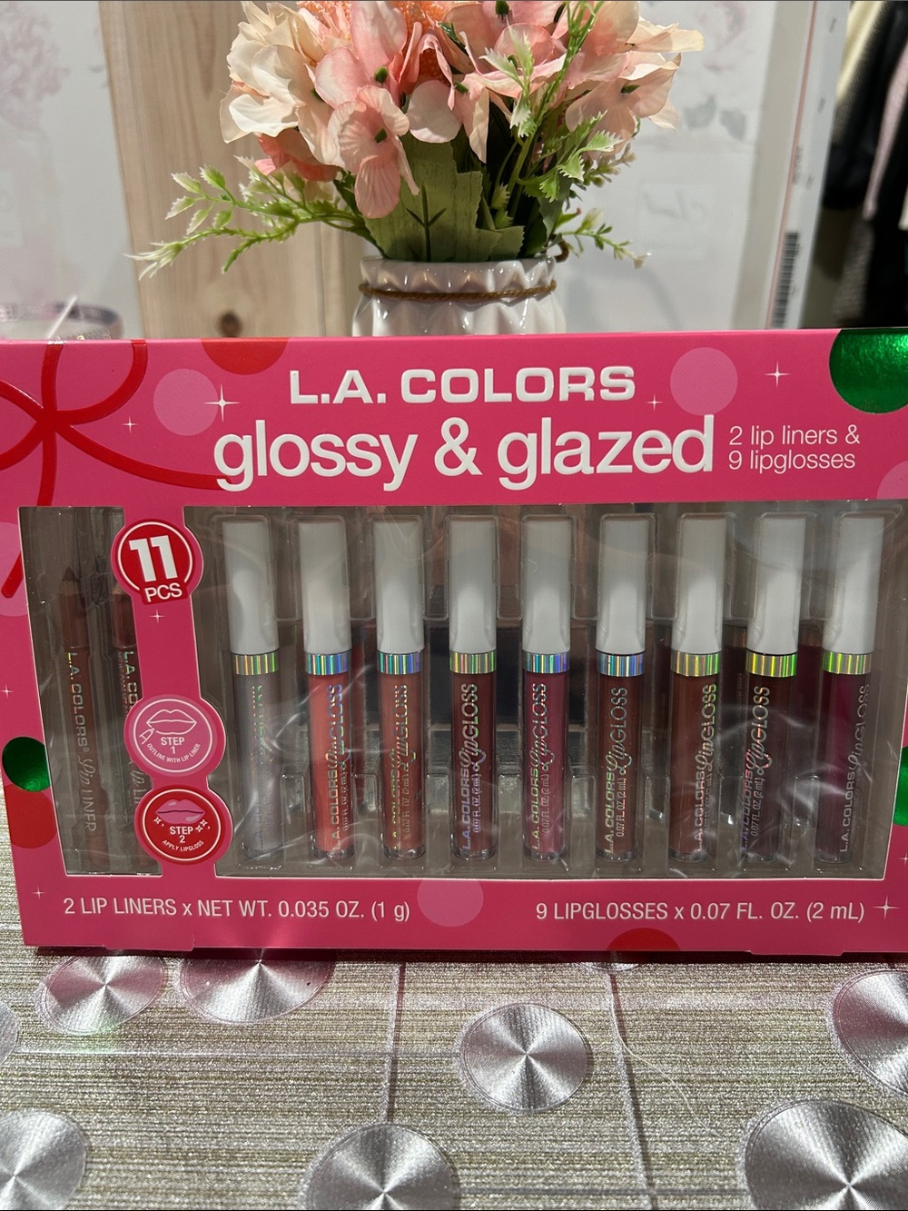 L.A. COLORS Glossy & Glazed Lip Gloss Set - Pink Packaging